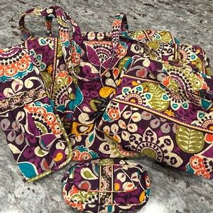 Vera Bradley Plum Crazy bundle, large duffel bag, makeup bags, hot tools holder